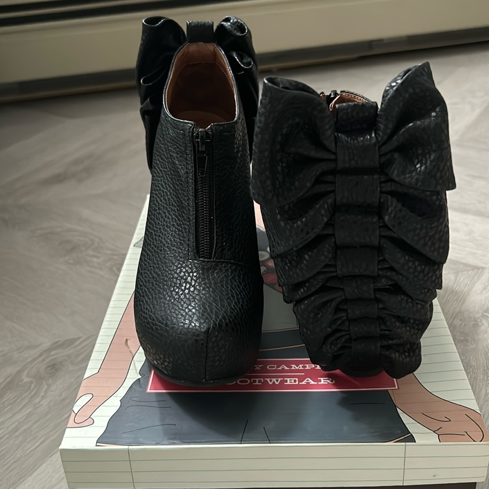 Jeffery Campbell Black Pebble Leather Bow shoes